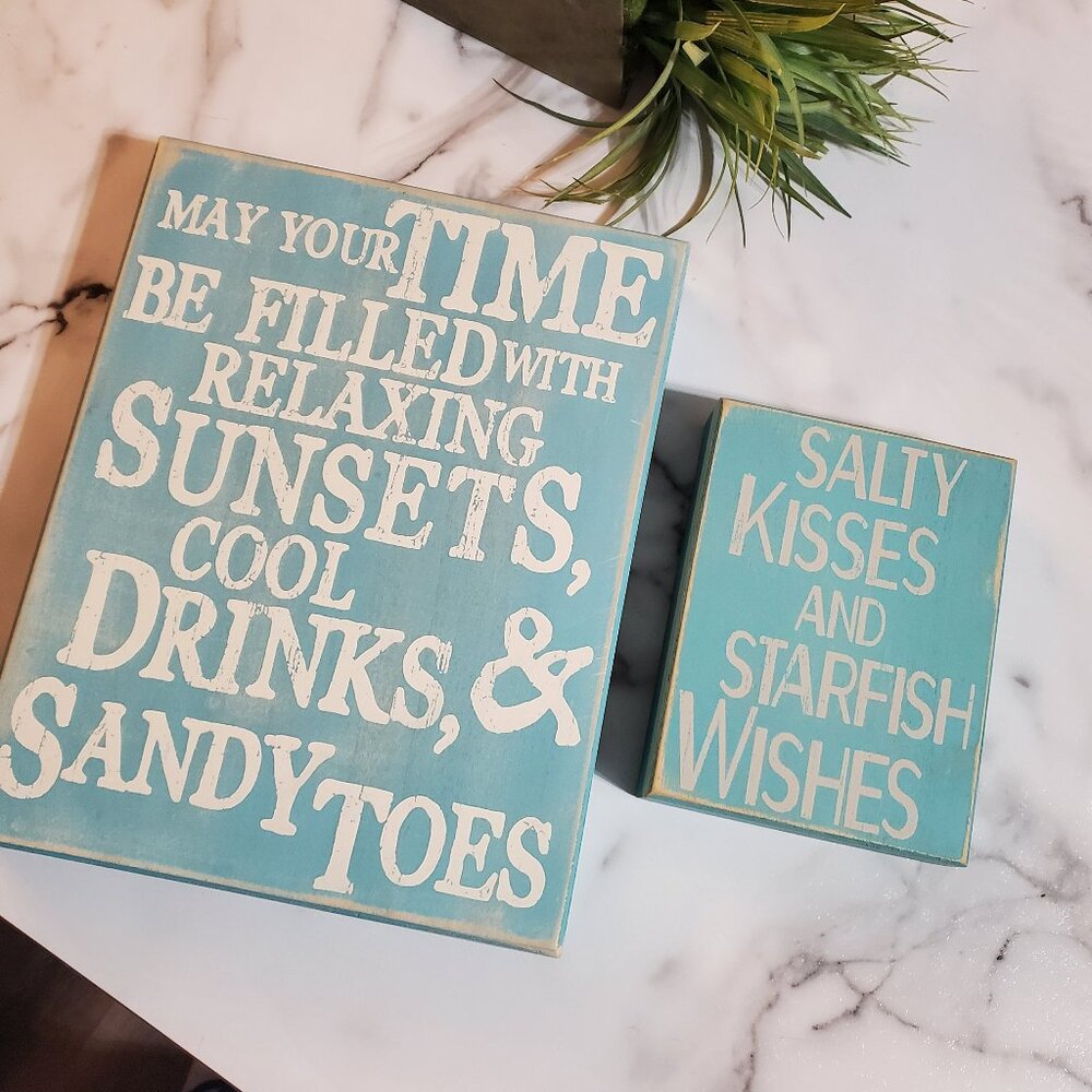 2 Wood Beach Decor Signs Sandy Toes and Starfish Wishes